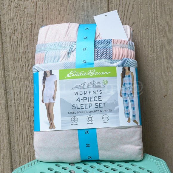 NWT EDDIE BAUER 4 PIECE SLEEP SET IN  TEAL - Picture 2 of 2